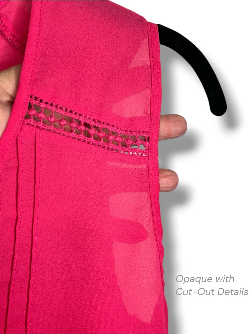 Anthro Elodie Hot Pink V-Neck Sleeveless Blouse Pintuck Crochet Trim Top M - Picture 4 of 15